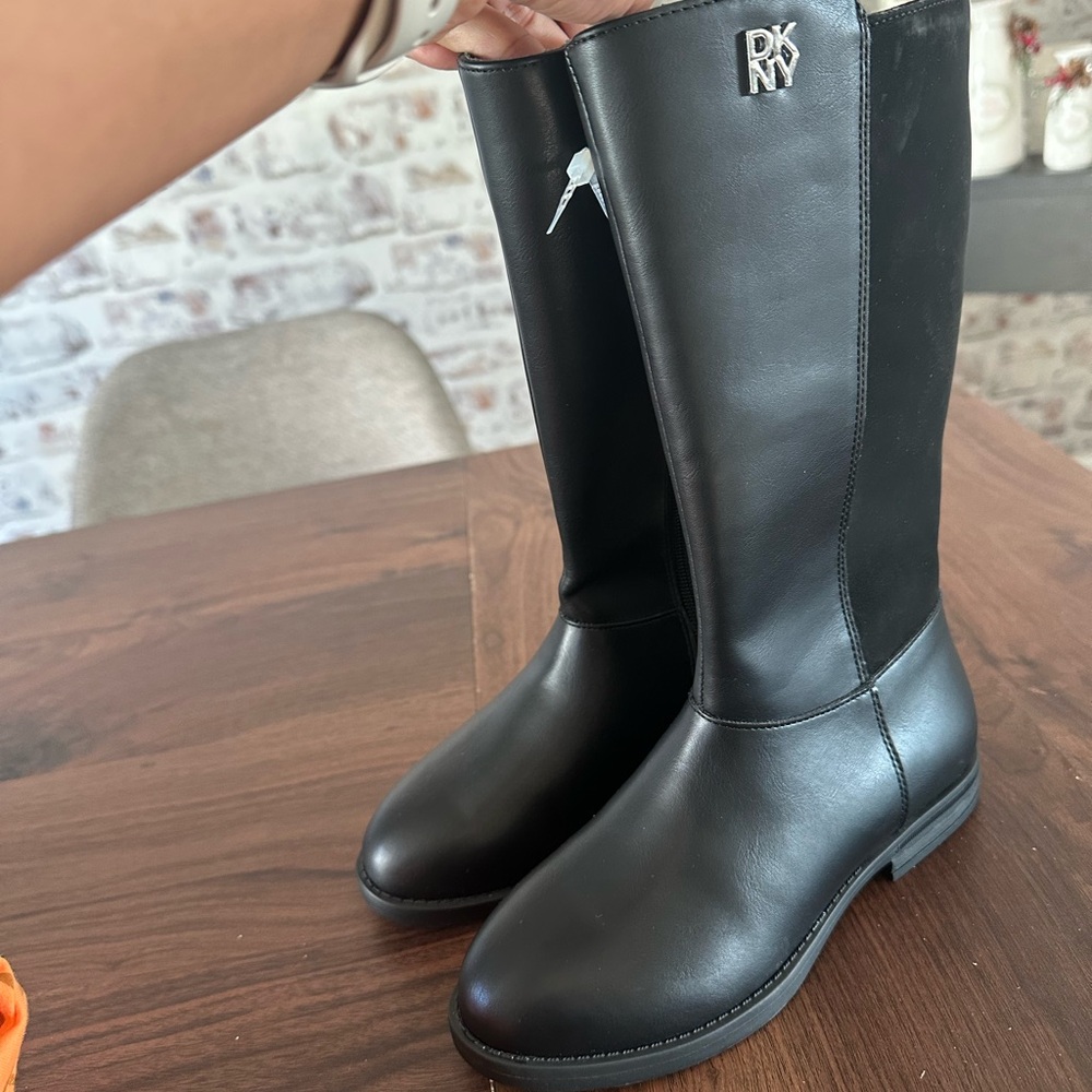 DKNY Black Leather Kids Tall Boots